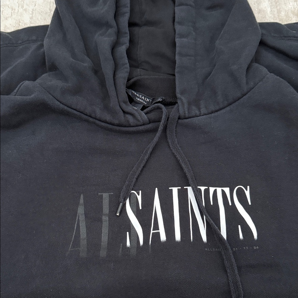 AllSaints Black Logo Hoodie - Picture 2 of 4